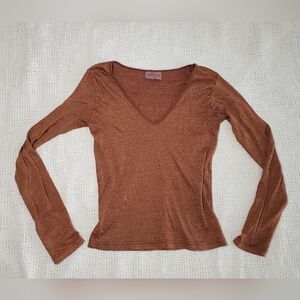 Vintage Women's Copper/Metallic Brown V-Neck Michael Stars Top